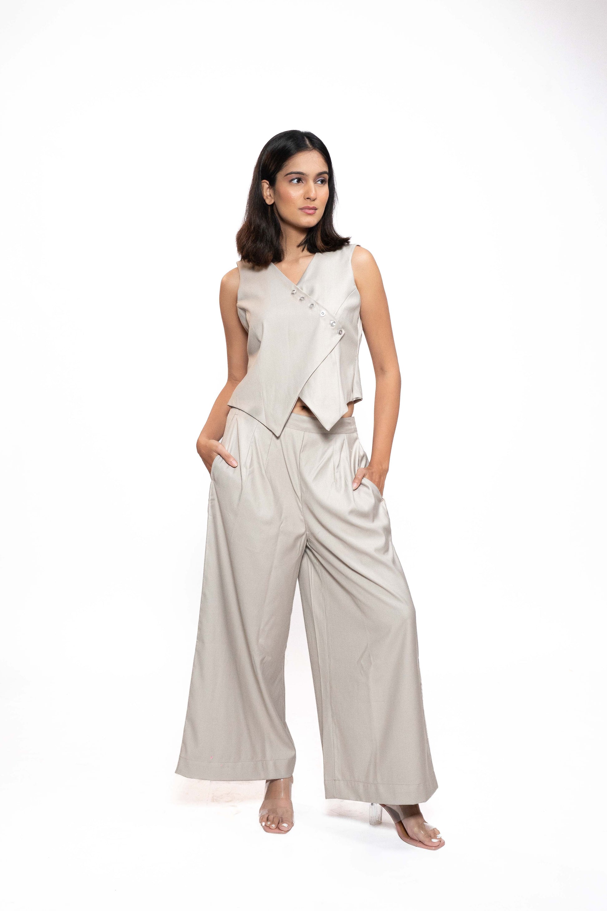 Sand Beige Asymmetric Co-ord Set