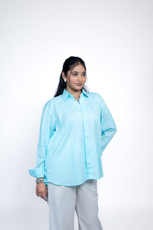 Aqua Oversized Cotton ShirtĀ