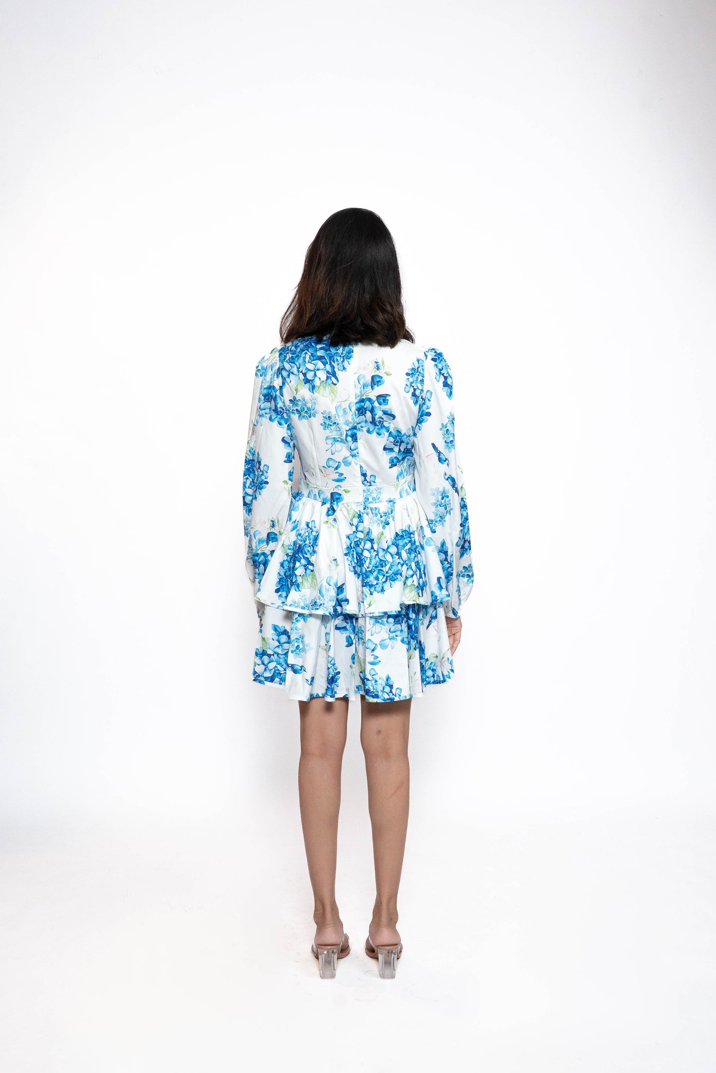 Blue Floral Tiered Mini Dress 