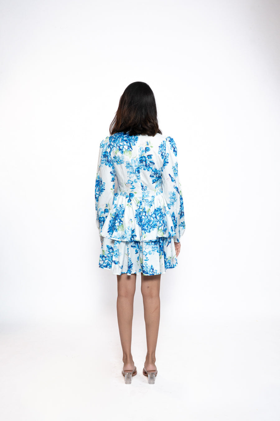 Blue Floral Tiered Mini Dress 