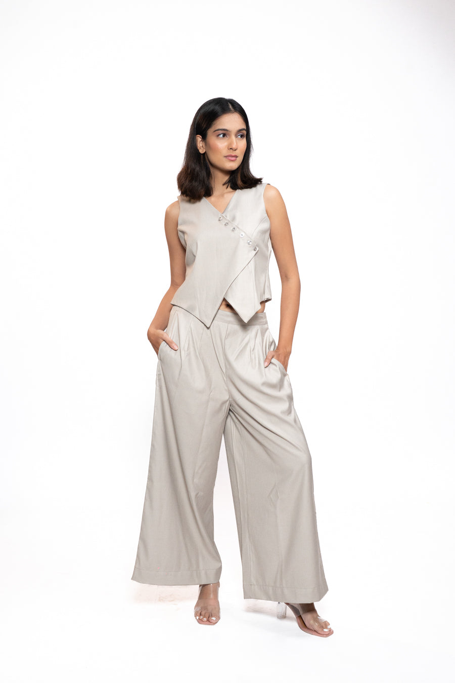 Sand Beige Asymmetric Co-ord Set 