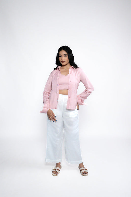 White Wide-Leg Linen Pants 