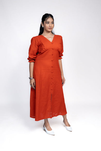 Rust Button-Down Midi Dress 