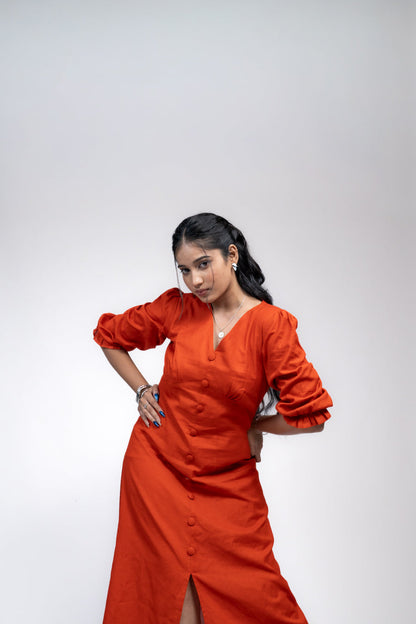 Rust Button-Down Midi Dress 